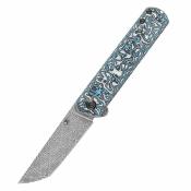 K2020T2 – Couteau Kansept Foosa Slipjoint Lame Tanto Acier Damas Manche Farbone Bleu/Blanc - Livraison Gratuite