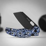 KIV348829BSA1 Couteau Kizer Sheepdog C01C | Lame Sheepsfoot Acier Nitro-V Black PVD | Manche Blue Vortex Micarta Button Lock - Livraison Gratuite