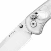 KIV3790A2 Couteau Pliant Kizer Buddy II | Lame Drop Point Acier AEB-L Satin | Manche Acrylic White Clutch Lock - Livraison Gratuite