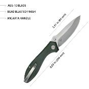 KUB314N  Kubey Ruckus – Couteau Liner Lock | Lame Drop Point AUS-10 SW | Manche Micarta Green | Bearing - Livraison Gratuite