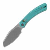 MGR827BU — Couteau Miguron Karok Lame Acier D2 Sheepsfoot Stonewash Manche G10 Bleu Button Liner Lock - Livraison Gratuite
