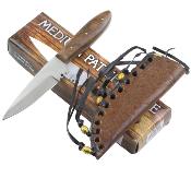 PA3295  Lot de 3 Western Style Patch Knife – Couteau De Trappeur Fixe Traditionnel Lame Acier Inox Manche Bois Etui Cuir - Livraison Gratuite