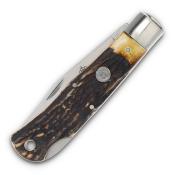 QGSH106 Couteau Queen Lockback Lame Clip Point Acier 1095 Manche Os Cerf Brûlé Sécurité Backlock - Livraison Gratuite