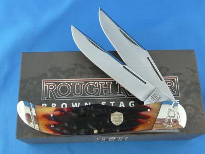 RR1804 Couteau Rough Ryder Folding Hunter Brown Stag Bone Lame Acier 440 - Livraison Gratuite