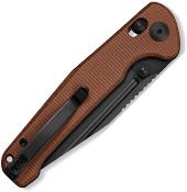 S250463 — Couteau SENCUT Glenspar Lame Acier 9Cr18MoV Black Clip-Point Manche Micarta Marron Crossbar Lock - Livraison Gratuite