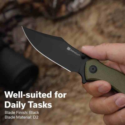 S250603 Sencut Tauron – Couteau pliant Liner Lock Lame Acier D2 Black Manche Olive Green Canvas Micarta - Livraison Gratuite