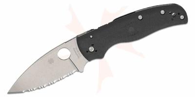 SC229SBK Spyderco Shaman – Couteau pliant Compression Lock Lame Acier CTS BD1N Crantée Manche FRN Noir Made USA - Livraison Gratuite
