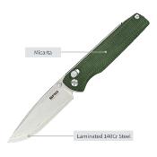 SRM258LMG2 Couteau SRM Terrier 258L-MG2 Lame Acier Laminé 140Cr Manche Micarta Green Ambi Lock - Livraison Gratuite