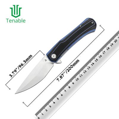 T1024A2 Couteau Tenable Kratos Lame Drop Point Acier Nitro-V Manche G10 Noir et Bleu Liner Lock  - Livraison Gratuite