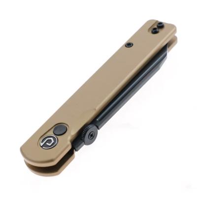 TD013DM Couteau Defcon Operator Tanto Reverse Lame Sandvik 14C28N Manche Aluminium Tan Sécurité Button Lock - Livraison Gratuite