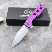 TD016PP Couteau Defcon Ghost Purple Lame Sheepfoot Sandvik 14C28N Manche Alu Sécurité Button Lock - Livraison Gratuite