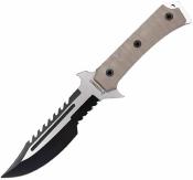 USMC USMFIX3006TN | Couteau Fixe Tactique | Lame Acier 3Cr13MoV Partiellement Dentée | Manche G10 Tan | Étui Nylon - Livraison Gratuite