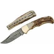 Couteau Damas Lame 128 Couches Manche Bois de Cerf Dos Guilloché DM1161 - Free SHipping