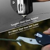 KUB363A Kubey 10-8 - Couteau Rescue Button Lock Lame Acier 14C28N Manche G10 Noir Belt Cutter Brise-Vitres Roulements - Livraison Gratuite