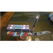 Couteau Canif 2 Lames Rough Rider Stoneworx Large Trapper Manche Turquoise RR918 - Livraison Gratuite