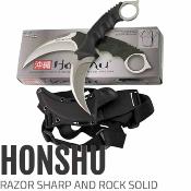 UC2977 United Cutlery Honshu Karambit | Couteau Fixe Lame Hawkbill Acier 7Cr13 Satin | Manche Rubberized Housse Shoulder Harness - Livraison Gratuite