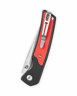 BTKMK16A  Bestechman Icebreaker – Couteau pliant Button Lock Lame Acier D2 Satin Manche Black Aluminum & G10 Red - Livraison Gratuite