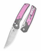 BTKMK16B  Bestechman Icebreaker – Couteau pliant Button Lock Lame Acier D2 Satin Manche Gray Aluminum & Pink G10 - Livraison Gratuite
