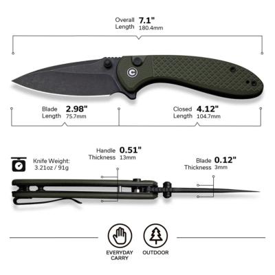 CIVC240312 CIVIVI Faeger – Couteau Pliant Button Lock | Lame Drop Point 14C28N Blk | Manche G10 Green - Livraison Gratuite