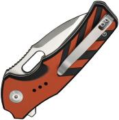CIVC240663 — Couteau Civivi Vexron Lame Acier 14C28N 58-60 HRC Satin Drop-Point Manche G10 Orange et Noir Button Lock - Livraison Gratuite