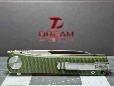 DTK3896MGR Dreamtech - Couteau de poche Lame Drop Point Acier D2 Manche Micarta Vert Linerlock - Livraison Gratuite