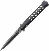 Lot de 3 EE10A128BK Couteau pliant ElitEdge Stiletto | Lame Spear Point Acier Inox | Ouverture assistée | Manche aluminium noir - Livraison Gratuite