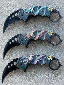 EE10A52PE EE10A52BL EE10A52RD Lot de 3 Couteaux Karambit A/O Lame Acier Inox Manche Dragon - Livraison Gratuite