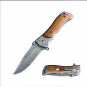 EE10A67WD Couteau ElitEdge Linerlock A/O | Lame Acier 440C Motif Damas | Manche Acier & Bois | Livraison Gratuite