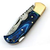 FHKBLU001 Couteau FH Knives Damas Blue Pliant Lame 128 Couches Etui Cuir - Livraison Gratuite