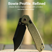 J1942XBGN — Couteau CJRB Pyrite Bowie AR-RPM9 Black PVD Lame Acier 59-61 HRC Manche G10 Vert Top Liner Lock Chasse Bushcraft Livraison Gratuite