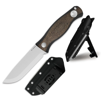 KI1100A3 Kizer Polaris Couteau Lame Acier AEB-L Manche Burlap Micarta Housse Kydex - Livraison Gratuite