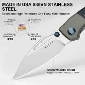 KI3746A3 Kizer Shrike – Couteau pliant Frame Lock Lame Acier CPM S45VN Satin Manche Blue Richlite Titane Bolsters - Livraison Gratuite