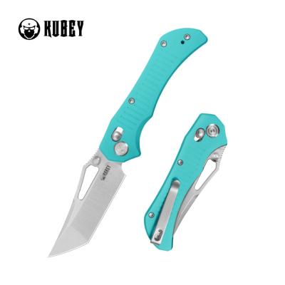 KUB433C Couteau KUBEY Tantorian Lame Acier 14C28N Satin Manche G10 Bleu Tiffany Crossbar Lock - Livraison Gratuite