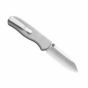 KI3619BDA4 Couteau Kizer Drop Bear Zero | Lame Ultra Drop Point Acier M390 Satin | Manche Light Gray Aluminum Button Liner Lock - Livraison Gratuite