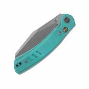 MGR827BU — Couteau Miguron Karok Lame Acier D2 Sheepsfoot Stonewash Manche G10 Bleu Button Liner Lock - Livraison Gratuite