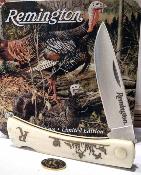 R15687 Coffret Collector Remington Turkey Tin – 2 Couteaux Pliants – Lames Acier Inox – Manche Os Blanc – Boîte Métal Vintage - Livraison Gratuite 