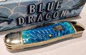 RR2713 Rough Rider Whittler Blue – Couteau Pliant 3 Lames Acier 440 Manche Os Sculpté Blue Dragon – Livraison Gratuite