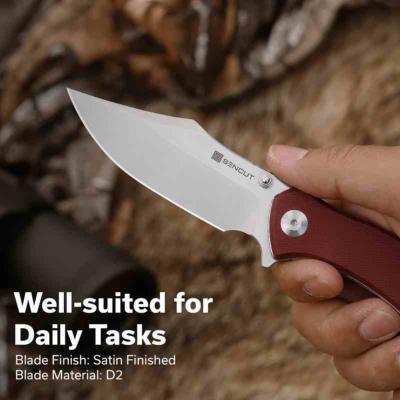 S250602 Sencut Tauron – Couteau pliant Liner Lock Lame Acier D2 Satin Manche Burgundy G10 - Livraison Gratuite