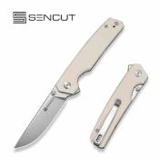 S251121 — Couteau Pliant Sencut Stria Lame Acier D2 Satiné Manche Plaquettes G10 Ivoire Flipper Thumb Stud Livraison Gratuite