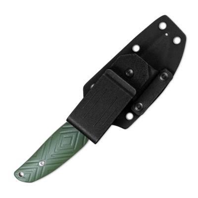 SRM605TGP — Couteau SRM Fossa Lame Acier 14C28N Upswept Drop Point Bead Blast Manche Plaquettes G10 Vert Étui PVC - Livraison Gratuite