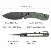 TVJM02GMN Trivisa Koala-B | Couteau Pliant EDC | Lame Drop Point Acier N690 | Manche Micarta Green | Crossbar Lock - Livraison Gratuite