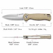 TVTY16G14 Trivisa Crateris | Couteau Lame Drop Point Acier 14C28N Sandvik | Manche Tan G10 Button Lock - Livraison Gratuite