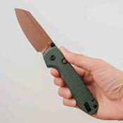 VOSA2929  Couteau Vosteed Raccoon 2.0 | Lame Modified Sheepsfoot Acier 14C28N | Manche Green G10 Button Lock - Livraison Gratuite