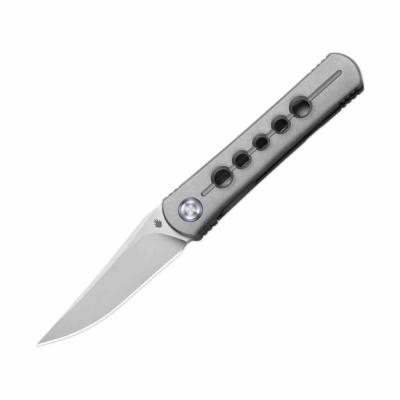 ZX34992A2  Kizer Feist 2 X-Series – Couteau pliant lame M390 Stonewashed Clip Point manche titane argent, Frame Lock, front flipper – Livraison Gratuite
