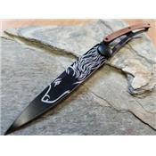 Couteau Deejo Black Tattoo Wolf Lame Acier Z40C13 Manche 2Cr13/Bois DEE1GB100 - Free Shipping