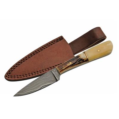 Couteau Damas Skinner Lame 256 Couches Manche Bois de Cerf & Os Etui Cuir DM1174 - Free Shipping