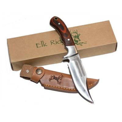 Couteau Bushcraft Elk Ridge Hunter Lame Acier 440 Manche Bois Etui Cuir ER052 - Free Shipping