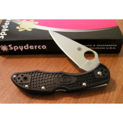 Couteau Spyderco Delica Flat Ground Black Acier VG-10 Manche FRN Made In Japan SC11FPBK - Free Shipping