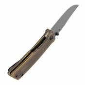 B2108A5 Couteau TENABLE Bison Lame Acier Damas Water Ripple Manche Ultem Amber Liner Lock - Livraison Gratuite