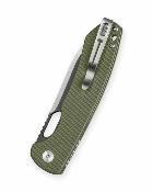 BTKMK05C — Couteau Bestechman Firebird Lame Acier D2 Drop Point Satin + Black PVD Manche Plaquettes G10 Vert OD Button Liner Lock Thumb Hole - Livraison Gratuite
